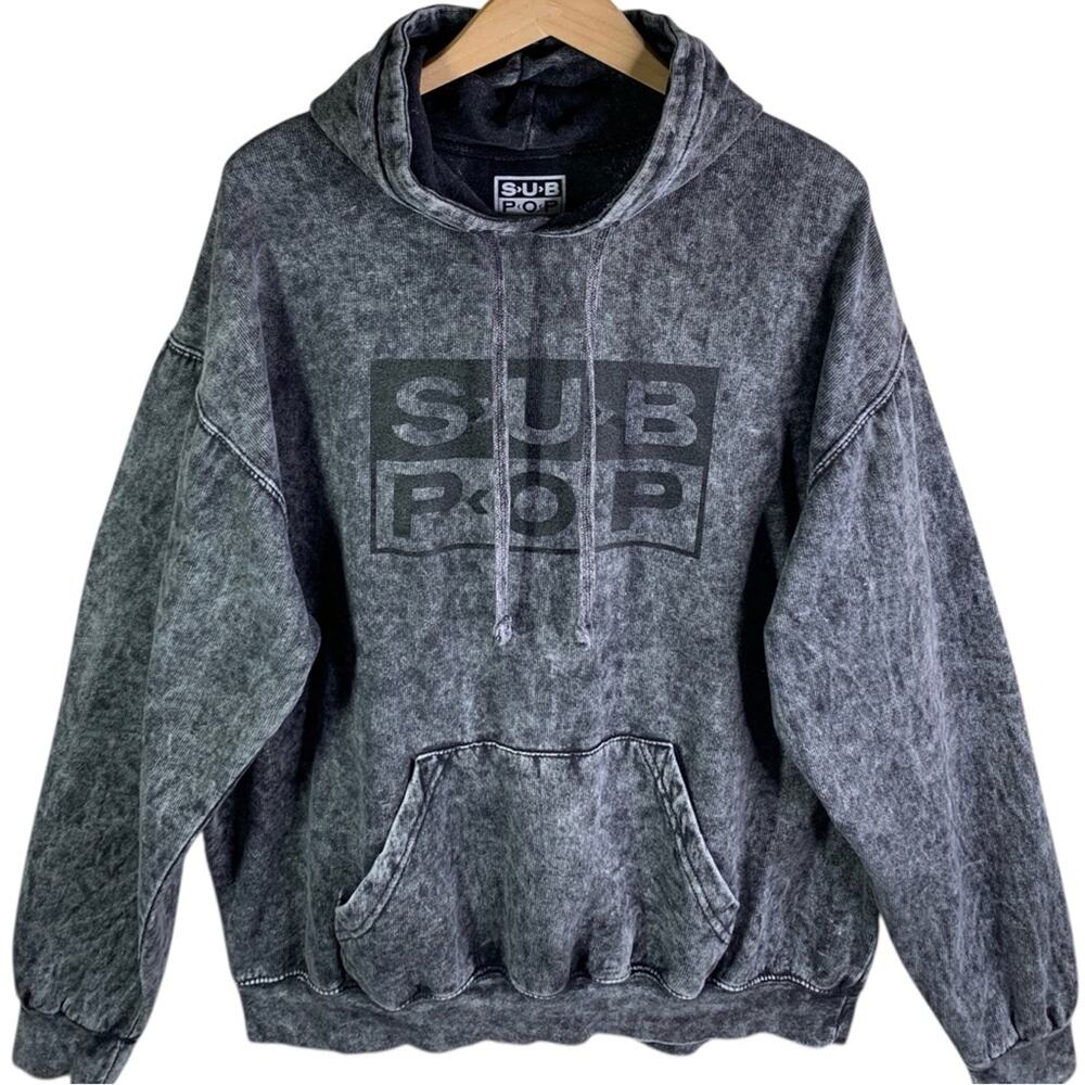 Sub Pop Records Hoodie XL Seattle Music Grunge Alternative Acid Wash Unisex